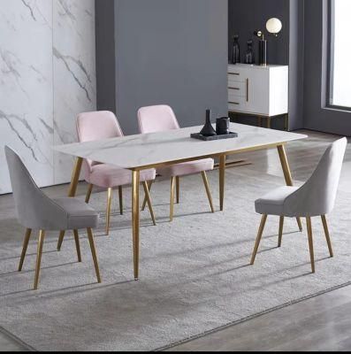 Popular Small Apartment Rectangle Shape Marble Dining Table with Chair for Home Furniture Sets