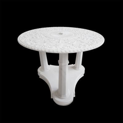Pure White Marble Coffee Table with Flower Carving in Rich Detail