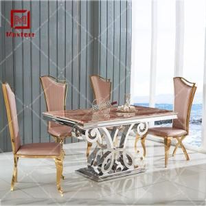 2019 Top Dining Room Furniture Marble Stainless Steel Wedding Dinner Table and Chairs Set