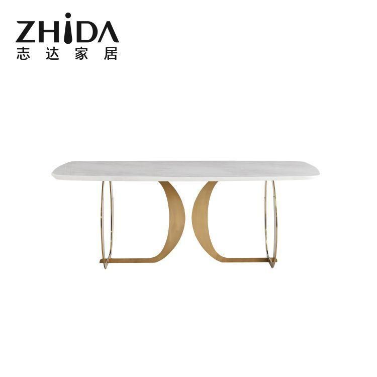 Factory Directly Sale Italian Marble Luxury Home Dining Furniture Table Tickness Durable Gold Metal Leg Hotel Restaurant Furniture Villa Dining Table