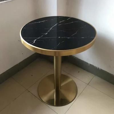 High Quality Black Tile Top Round Table Restaurant Coffee Shop Dining Table Black Marble Table