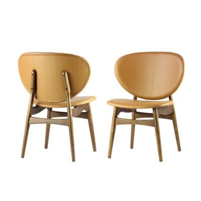 Round Back PU Leather Seat Dining Chair with Wooden Legs for Restaurant Use