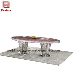 Luxury Openwork Shape Marble Top Silver Oval Dining Table