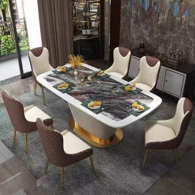 Italian Modern Rectangular with Steel Legs Home Small Apartment Nordic Dining Table with Artificial Curved Marble Top
