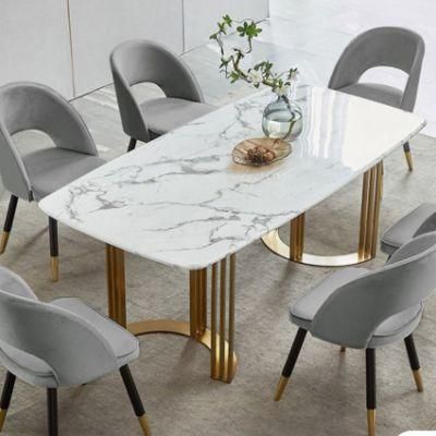 10 Seater Italian Metal Stainless Steel Leg Marble Dining Table