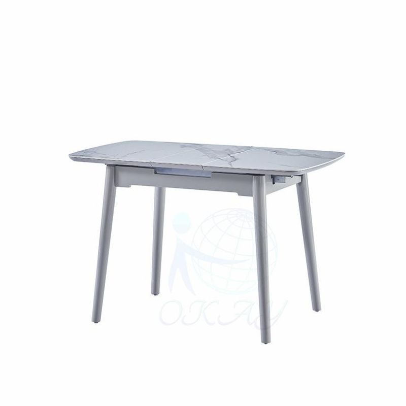 Okay Best Seller Modern Minimalist Rectangular Extendable Sintered Stone Dining Table Set with Light Grey Marble Table Top Solid Ash Wood Frame