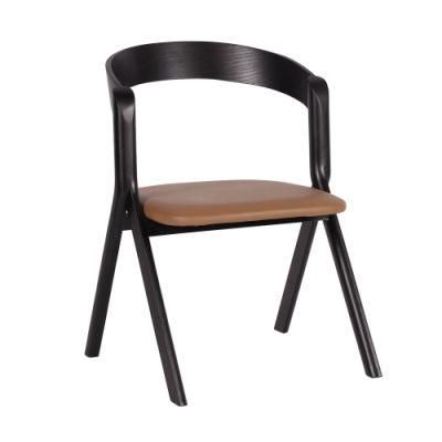 Simple Design Black Wooden Frame Brown Fabric Dining Chair for Restaurant Use