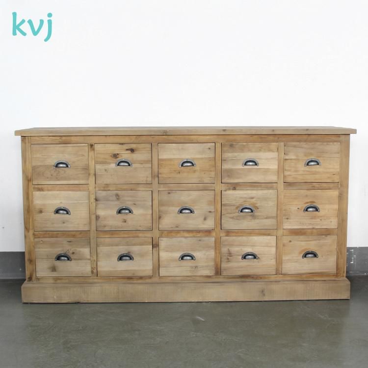 Kvj-7301 Antique Rustic 18 Drawers Pharmacy Reclaimed Fir Cabinet