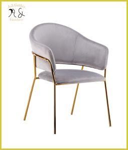 Modern Restaurant Furniture Brass Frame Velvet Upholstered Dining Chair