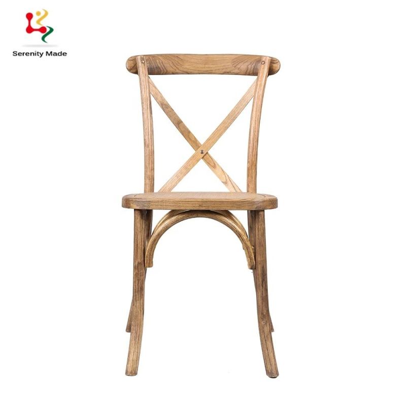 Wholesale Wedding Hire Banquet Event Use Restaurtant Stackable Antique Design Solid Wood Cross Back Wedding Dining Chair