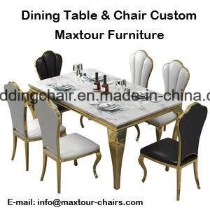 China Furniture Supplier Golden or Silver Frame Dining Table and Dining Chair Custom
