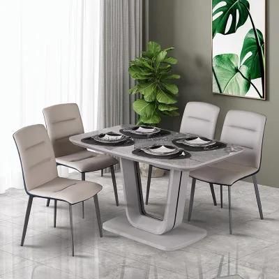Dining Table Seat MDF + Ceramic Top Stainless Steel Frame Extendable Dining Table