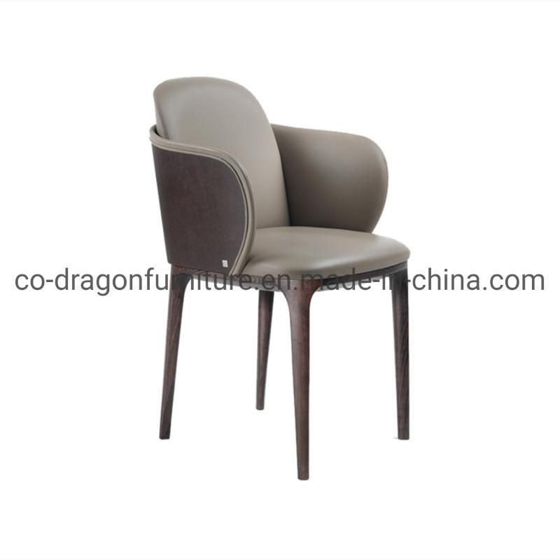 Luxury Modern Furniture Wooden Frame Leather Dining Chair with Arm