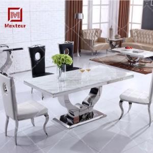 Modern Living Room Furniture Stainless Steel Marble Dining Wedding Table Set for 6 Chairs