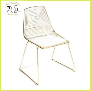 Outdoor Rose Gold Wire Stacking Metal Cafe Chair with Seat Pad