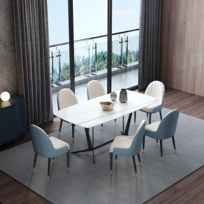 Modern Restaurant Dinner Home Furniture Set Kitchen Metal Frame Marble Dining Table