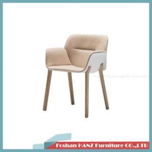 New Arrived Half Cover with Fabric Plastic Dining Armrest Chair with Wooden Legs