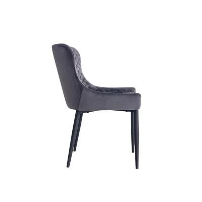 Grey French Velvet Studs Around Dining Chair Lion Knocker Square Pattern Back