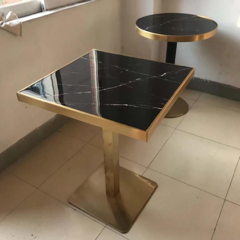 High Quality Black Tile Top Round Table Restaurant Coffee Shop Dining Table Black Marble Table