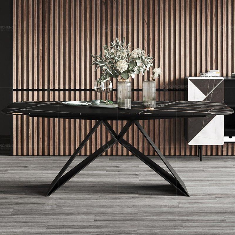 Luxury Steel Black Home Furniture Modern Marble Dining Tables