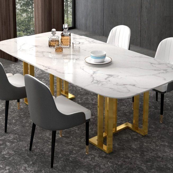 Customized Marble Top Dining Tables with Metallic Legs Supporting