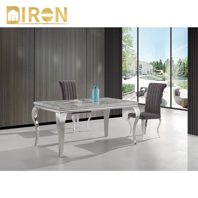 Contemporary Polished Stainless Steel Restaurant Chair Grey Velvet Dining Chair for Home Hotel Restaurant