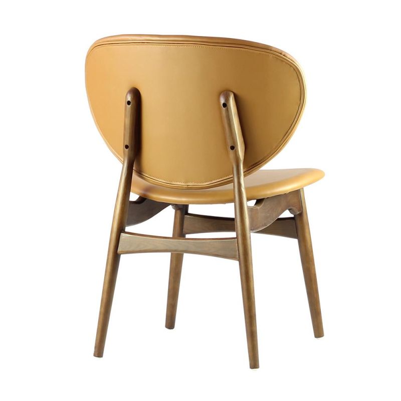 Round Back PU Leather Seat Dining Chair with Wooden Legs for Restaurant Use