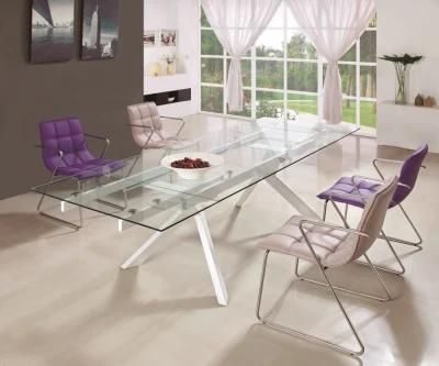 Modern Factory Clear Tempered Glass Dining Table with Metal Leg