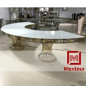 Luxury Gold Stainless Steel Frame Half Moon Dining Table