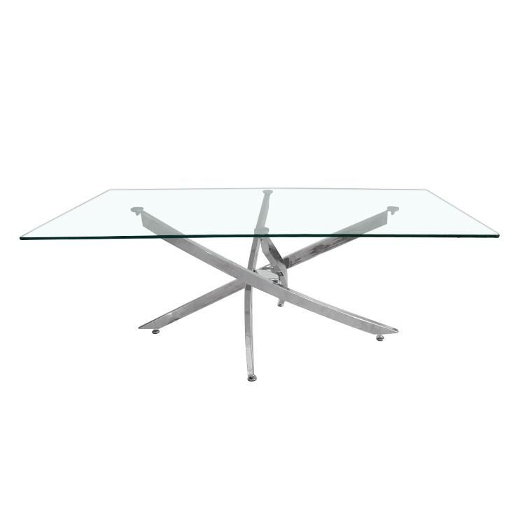 Square Tempering Glass Dinner Stainless Steel Frame Dining Table