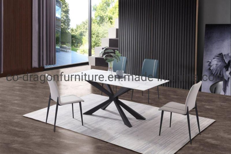 Hot Sale Steel Dining Table Rectangle with Rock Plate Top