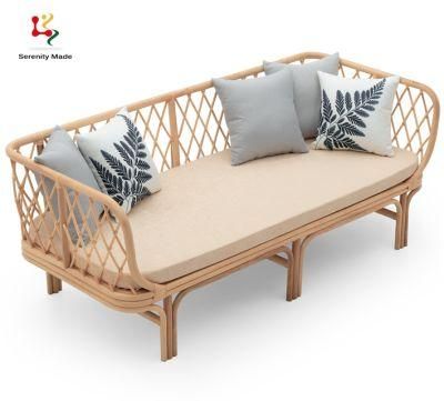Real Rattan Sofa Nordic Modern Hotel Furniture Wide Frame Natural Rattan Living Room Counch Sofa
