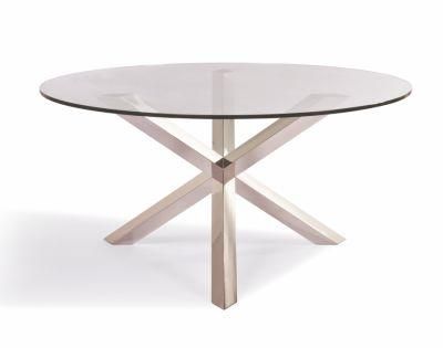 Modern Round Glass Top with Square Metal Leg Dining Table