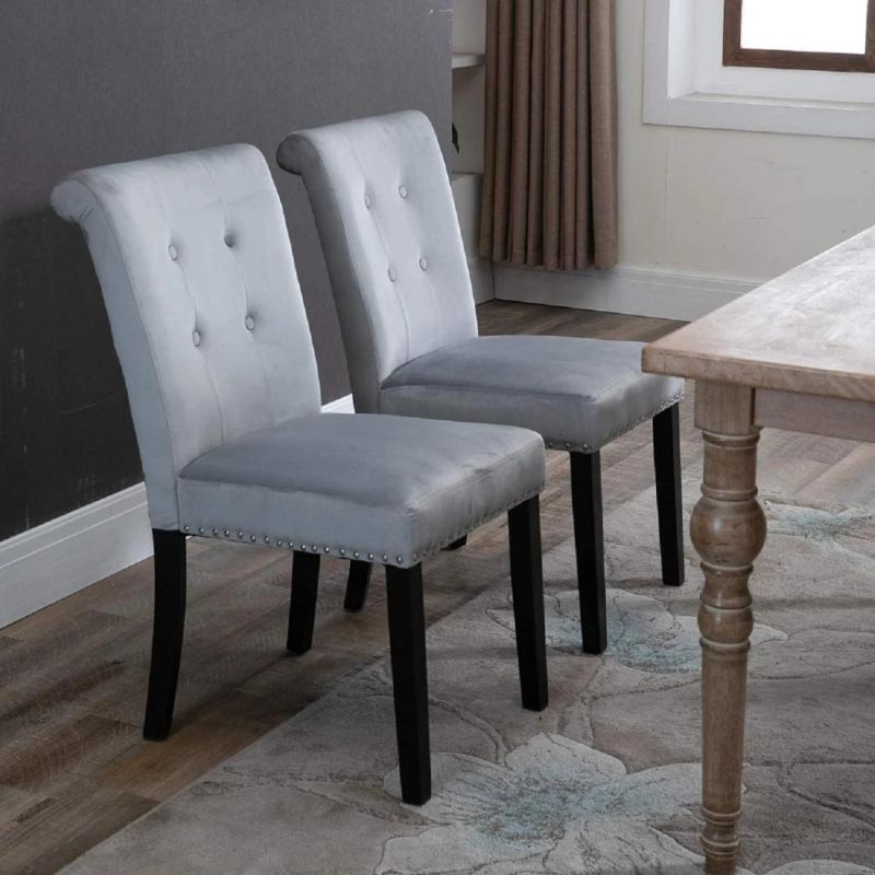 Home Furniture Solid Wood Frame Velvet Cloth Dining Chair with 2 Sets