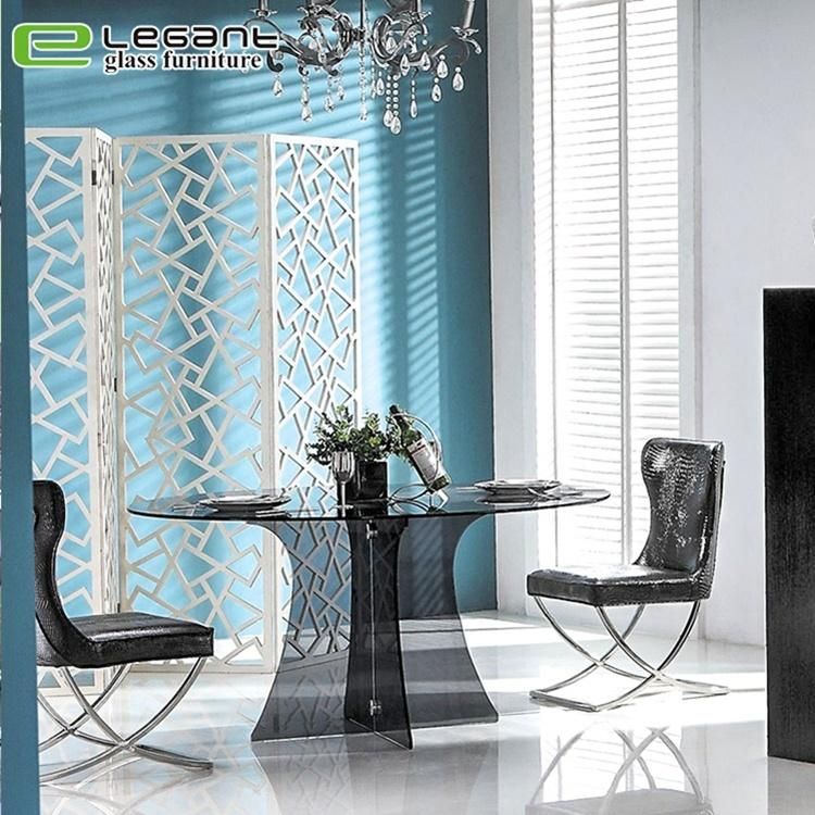 Modern Elegant Grey Tempered Glass Top Dining Table