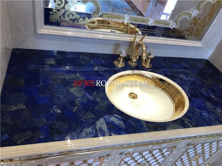Luxurious Hotel Interior Living Room Design Semi Precious Stone Blue Lapis Lazuli Dining Table