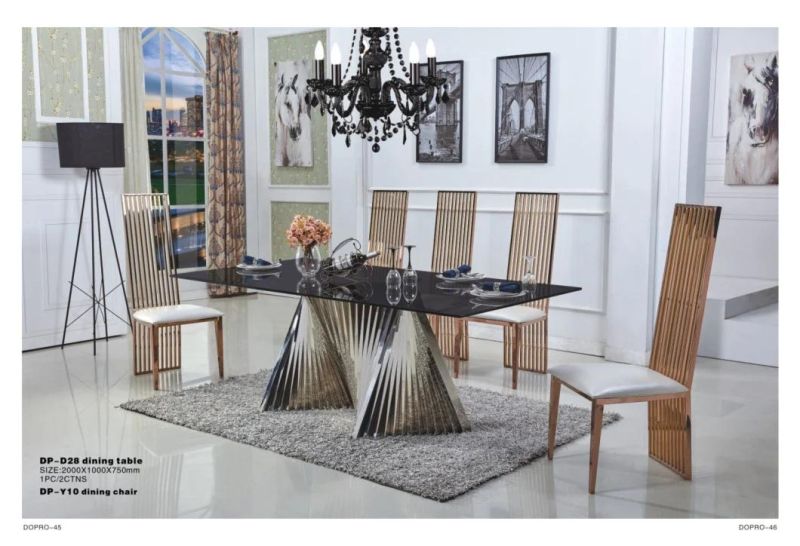 Vintage European Style Stainless Steel Marble Dining Table
