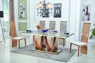 Modern Stylish Dining Table Rose Gold Marble Top