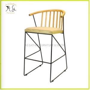 Solid Ash Wooden Armchair High Bar Chair with Metal Leg Stool