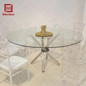 Wholesale Cheap Price Glass Dining Wedding Table with Stainless Steel Base
