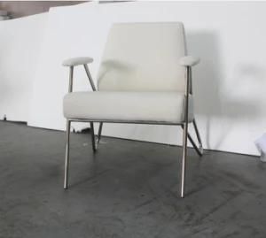 Shiny Stainless Steel Frame White Fabric Luxury Dining Chair