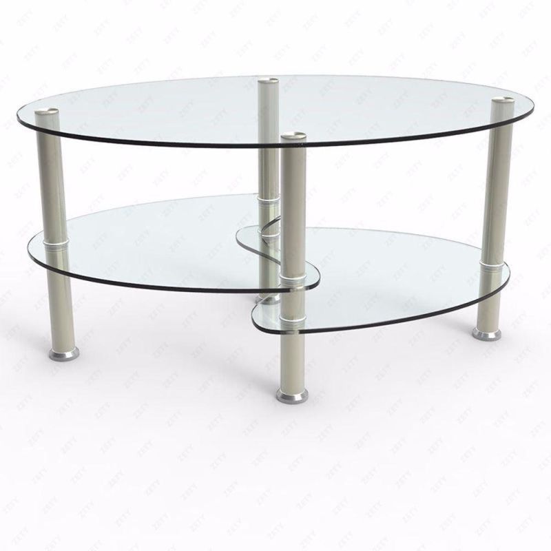 Home Living Room Hotel Restaurant Cheap Modern Oval Stainless Steel 3-Tier Modern Simple Round Square Black Clear Chromed Tempered Glass Center Coffee Table