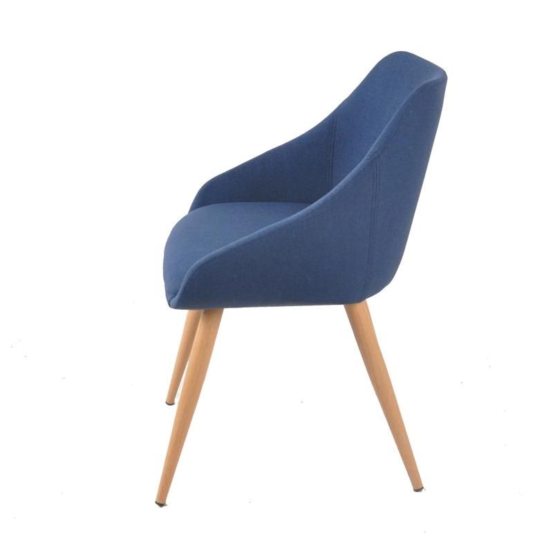 Nordic Fashion Home Furniture Kitchen Fabric Dining Chair with Metal Tube Wooden Effect Legs