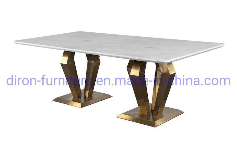 Modern Luxury Curved Marble Top Golden Stainless Steel Restaurant Dining Table Black