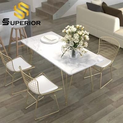 Furniture Steel Living Room Dinner Table White Marble Dining Table