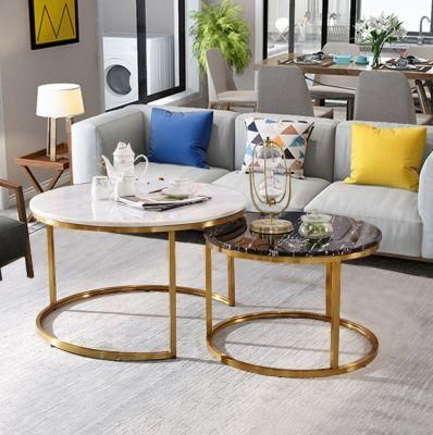 Marble Top Golden Color Frame 2 In1 Coffee Table