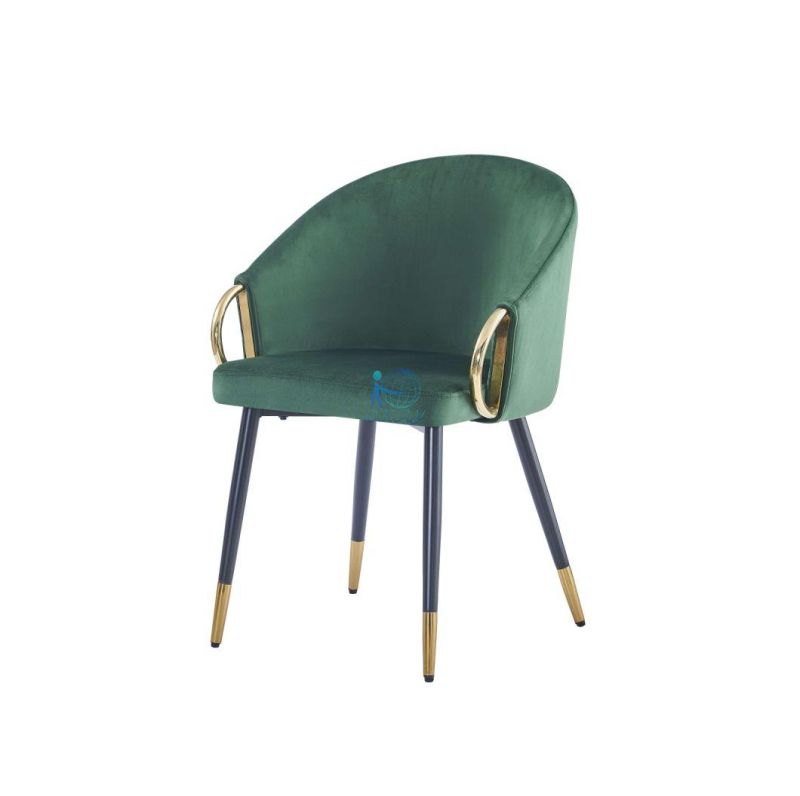 2022 New Model Velvet Fabric Chair Chrome Golden Legs Arm Chair