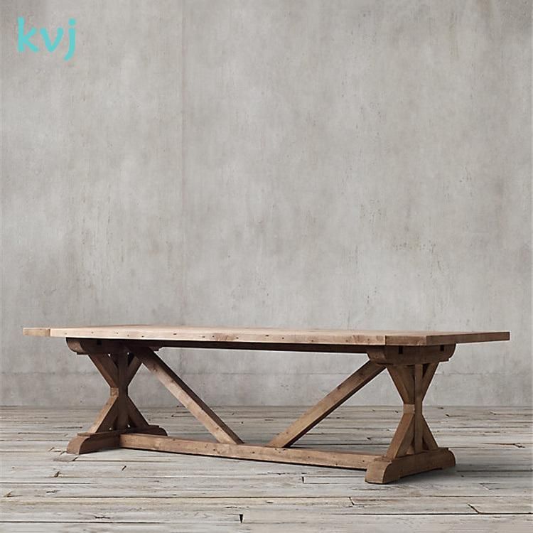 Kvj-7217 French Style Rectangle Recycled Solid Wood Dining Table