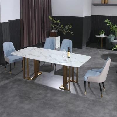 Classic Italian Metal Base Design Hot Selling Stainless Steel Marble Dining Table with China Factory Wholesale Price