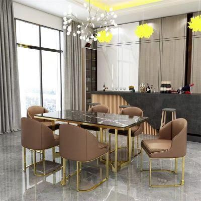 Nordic Stainless Steel Golden Marble Top Dining Table